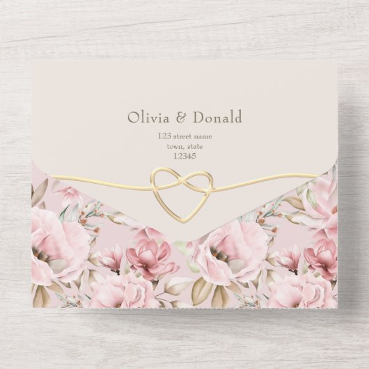 ピンクエレガント結婚フローラ オールインワン招待状 (裏面)