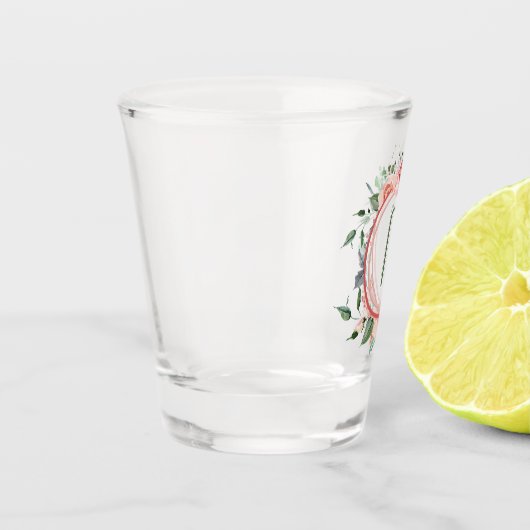 ピンクエレガント緑の円フレームモノグラム ショットグラス (左)