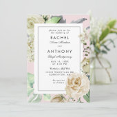 ピンクエレガント縁どロマンムローズブーケ結婚ス 招待状 (スタンド正面)