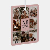 ピンクエレガント色のカップルの写真コラージュ | モノグラムギフト メタルオーナメント (正面右)