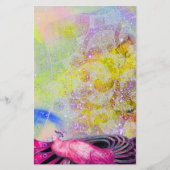 ピンクエレガント色のクジャクきらめく、黄紫 便箋 (正面)