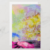 ピンクエレガント色のクジャクきらめく、黄紫 便箋 (正面/裏面)