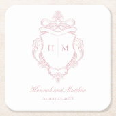 ピンクエレガント色のチノイスリーのバードク結婚スト スクエアペーパーコースター (正面)