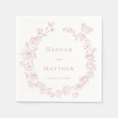 ピンクエレガント色のチノイスリーのバードク結婚スト スタンダードカクテルナプキン (正面)