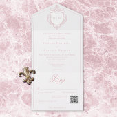 ピンクエレガント色のチノイスリーのバ結婚ードクレストQR オールインワン招待状