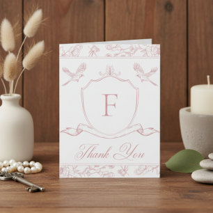 ピンクエレガント色のチノイスリーバード&クレスト結婚ズ サンキューカード