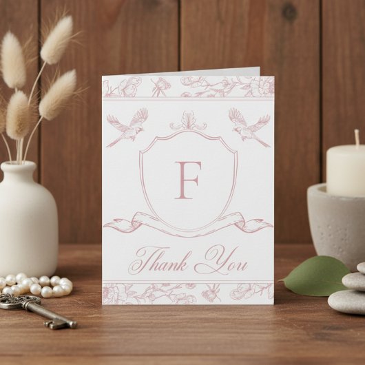 ピンクエレガント色のチノイスリーバード&クレスト結婚ズ サンキューカード