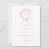 ピンクエレガント色のチノイスリーバード&クレスト結婚ズ 招待状 (正面)