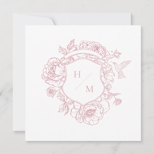 ピンクエレガント色のチノイスリーバード&クレスト結婚ズ 招待状 (裏面)