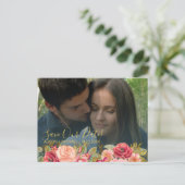 ピンクエレガント色のネイビー救金ゴールド結婚写真の日付 案内ポストカード (スタンド正面)