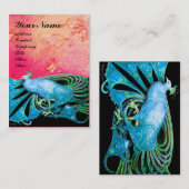 ピンクエレガント色のフローラキラキラの青い孔雀 名刺 (正面/裏面)