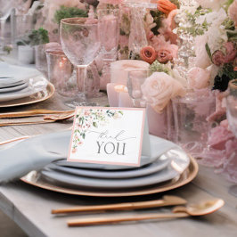 ピンクエレガント色の水色フローラスクリプト サンキューカード