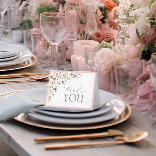 ピンクエレガント色の水色フローラスクリプト サンキューカード