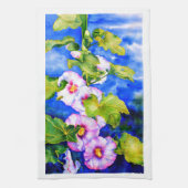 ピンクエレガント色の白い水彩フローラ園 キッチンタオル (縦)