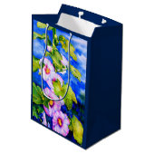 ピンクエレガント色の白い水彩フローラ園 ミディアムペーパーバッグ (裏面アングル)