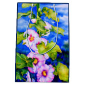 ピンクエレガント色の白い水彩フローラ園 ミディアムペーパーバッグ (裏面)