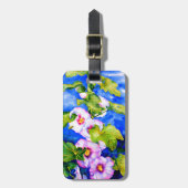 ピンクエレガント色の白い水彩フローラ園 ラゲッジタグ (正面縦)