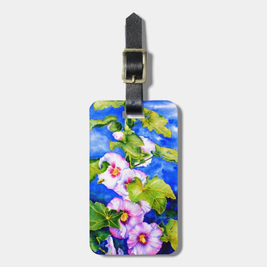 ピンクエレガント色の白い水彩フローラ園 ラゲッジタグ (正面縦)