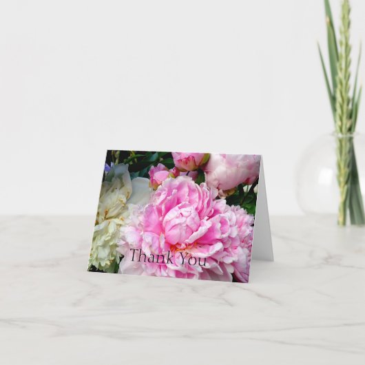 ピンクエレガント色の白い牡丹フローラ園写真 サンキューカード (正面)