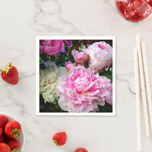 ピンクエレガント色の白い牡丹フローラ園写真 スタンダードカクテルナプキン (インサイチュ)