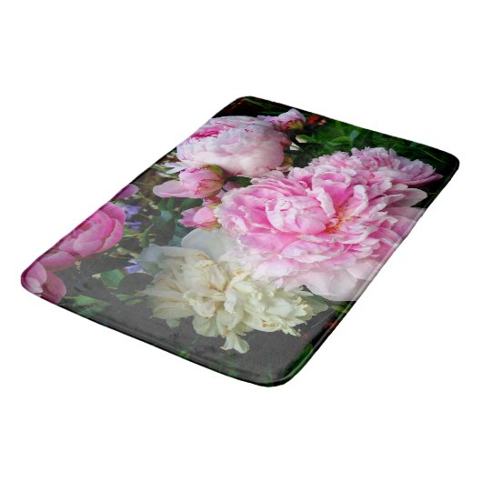 ピンクエレガント色の白い牡丹フローラ園写真 バスマット (アングル)