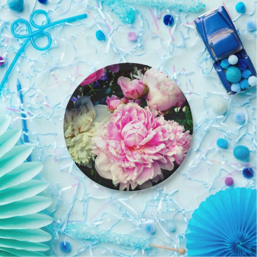 ピンクエレガント色の白い牡丹フローラ園写真 ペーパープレート (パーティー)