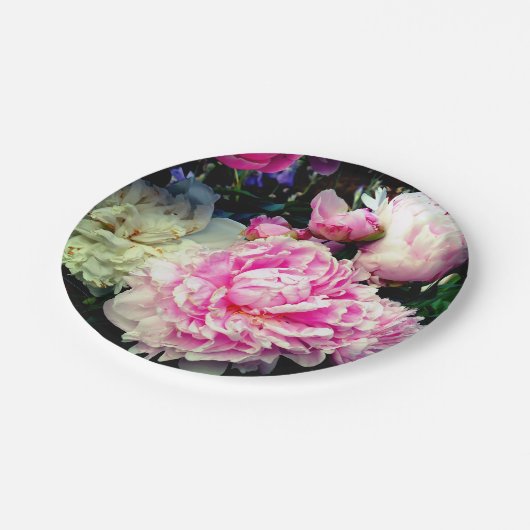 ピンクエレガント色の白い牡丹フローラ園写真 ペーパープレート (アングル)