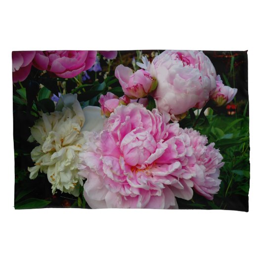 ピンクエレガント色の白い牡丹フローラ園写真 枕カバー (正面左)