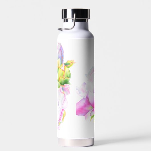 ピンクエレガント色の白い牡丹フローラ水色 ウォーターボトル (右面)