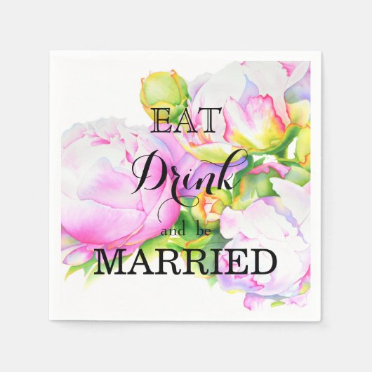 ピンクエレガント色の白い牡丹フローラ水色 スタンダードカクテルナプキン (正面)