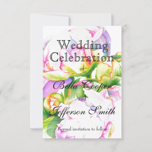 ピンクエレガント色の白い牡丹フローラ水色 セーブザデート (正面)