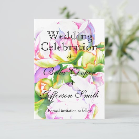 ピンクエレガント色の白い牡丹フローラ水色 セーブザデート (スタンド正面)