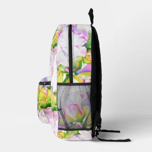 ピンクエレガント色の白い牡丹フローラ水色 プリントバックパック (右)