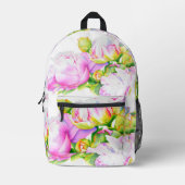 ピンクエレガント色の白い牡丹フローラ水色 プリントバックパック (正面)