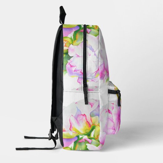 ピンクエレガント色の白い牡丹フローラ水色 プリントバックパック (左)