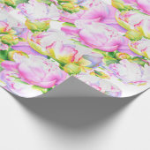 ピンクエレガント色の白い牡丹フローラ水色 ラッピングペーパー (角)