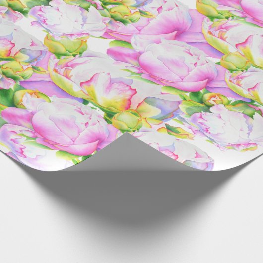 ピンクエレガント色の白い牡丹フローラ水色 ラッピングペーパー (角)