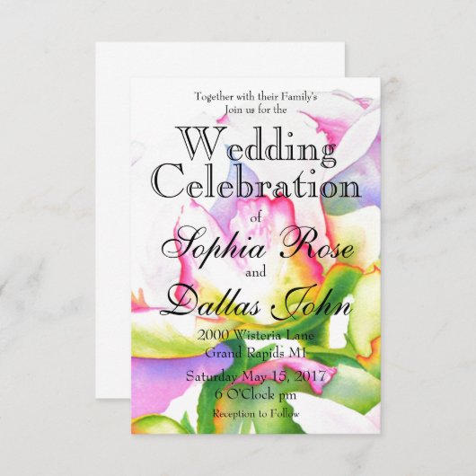 ピンクエレガント色の白い牡丹フローラ水色 招待状 (正面/裏面)