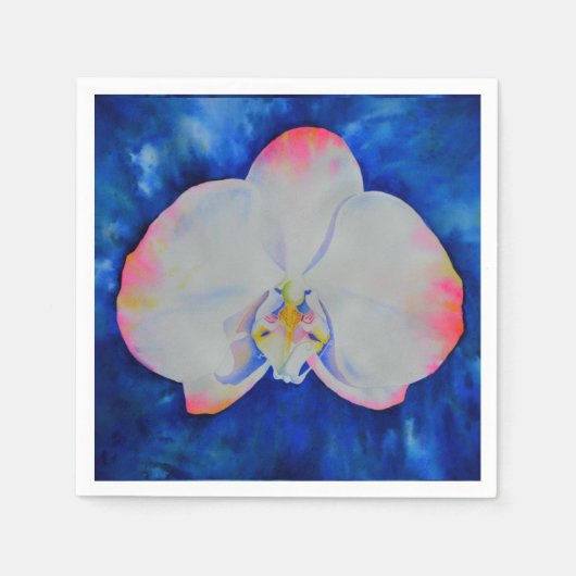 ピンクエレガント色の白フローラ水彩蘭 スタンダードカクテルナプキン (正面)