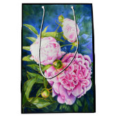 ピンクエレガント色の白色クラシックフローラ ミディアムペーパーバッグ (正面)