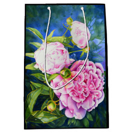 ピンクエレガント色の白色クラシックフローラ ミディアムペーパーバッグ