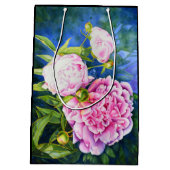 ピンクエレガント色の白色クラシックフローラ ミディアムペーパーバッグ (裏面)