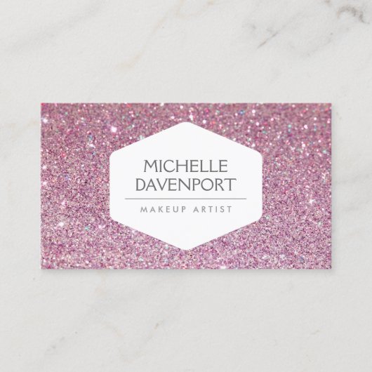 ピンクエレガント色の背景に白いグリッター 名刺 (正面)