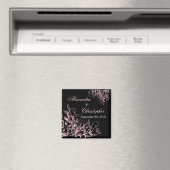 ピンクエレガント色の花の渦巻きが日付の結婚2を保存 マグネット (インサイチュ (食洗機))