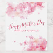 ピンクエレガント色の花ハッピーマザーズの日 ワインラベル (シングルラベル)