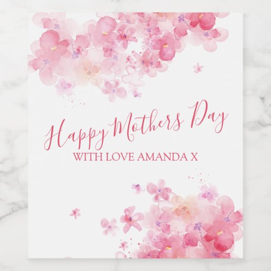 ピンクエレガント色の花ハッピーマザーズの日 ワインラベル (シングルラベル)