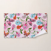 ピンクエレガント色の赤い花と蝶 バスタオルセット (ハンドタオル)