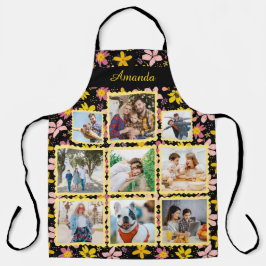 ピンクエレガント色の黄色い花 |家族の写真コラージュ エプロン