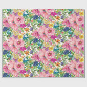ピンクエレガント色の黄色フローラ植物花 ラッピングペーパー (フラット)