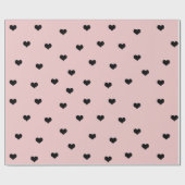 ピンクエレガント色の黒いバレンタインのハートパターン ラッピングペーパー (フラット)